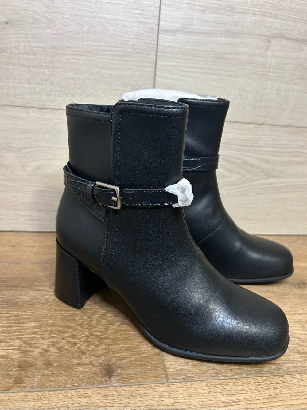 Clarks Keirsta Haley Black Leather Ankle Boots Zip Buckle Women's US 8M